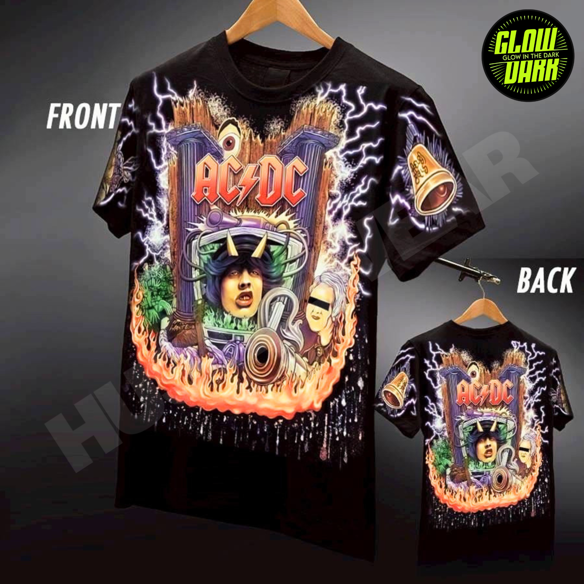 Premium Glow in the Dark Full-Sleeve Print | AC DC Band